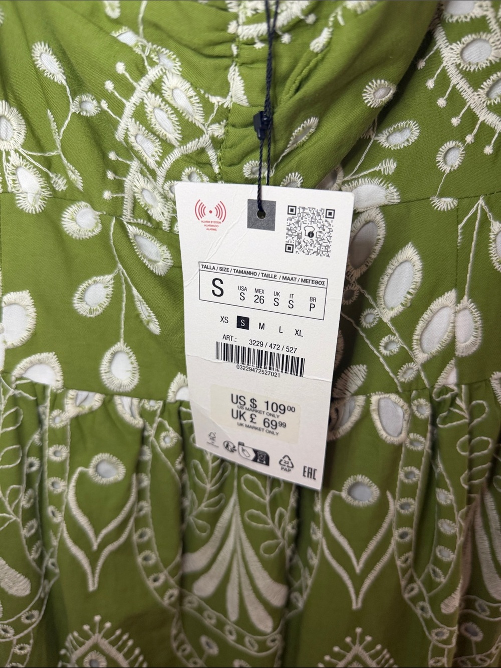 Zara Olive Green Maxi Dress with White Paisley Pattern - Picture 2 of 9